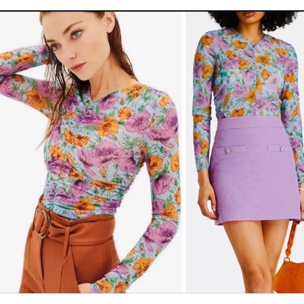 NWOT Veronica Beard Size 8 Myrna Ruched floral-print tulle top